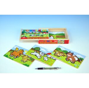 Teddies Puzzle dřevěné Moje první zvířátka 4x12 dílků 20x14x3,5cm v dřevěné krabičce  od 24 měsíců MPZ