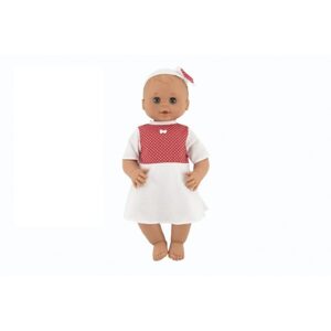 Panenka/Miminko Hamiro mrkací 50cm, pevné tělo, šaty bílé + červený puntík v krabici 24x60x15cm 0m+