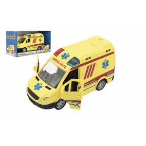 Teddies Auto ambulance plast 20cm na setrvačník na baterie se zvukem se světlem v krabici 26x15x12cm