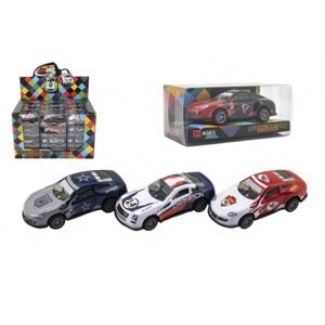 Teddies Auto závodní kov/plast 8,5cm na zpětné natažení mix barev v krabičce 10x4,5x5cm 36ks v boxu