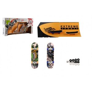 Teddies Skateboard prstový šroubovací 2ks plast 10cm s rampou s doplňky 2 barvy v krabičce 35x9x18cm