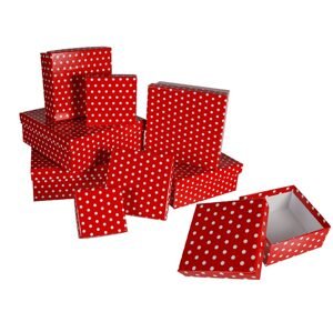 Sada červených dárkových krabiček s puntíky 