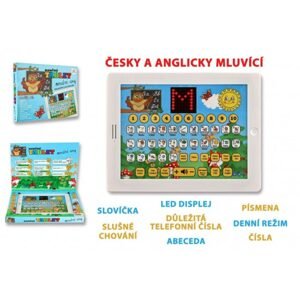 Teddies Naučný tablet moudré sovy dvojjazyčný CZ+AJ plast 24x19x2cm na baterie se zvukem v krabici 32x23x3cm