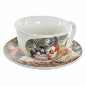 Hrnek s Podšálkem DKD Home Decor Zvířata Vícebarevný Porcelán (250 ml) (16 x 16 x 9 cm)