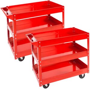tectake 402422 2 dílenské vozíky montážní třípatrové - červená červená ocel