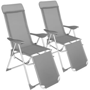 tectake 402763 2 zahradní židle hliníkové s opěrkou hlavy a nohou - šedá šedá hliník