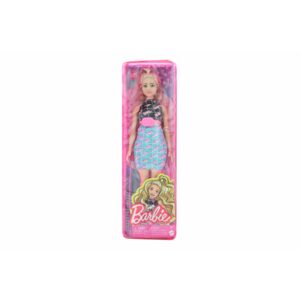 Barbie Modelka - černo-modré šaty s ledvinkou HJT01