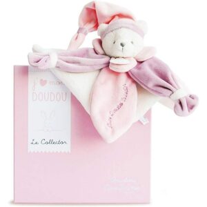 Doudou et Compagnie Paris Doudou Dárková sada - plyšový spinkáček růžový medvídek 24 cm