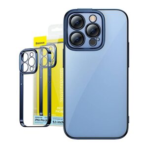 Baseus Sada průhledného pouzdra Baseus Glitter a tvrzeného skla pro iPhone 14 Pro (modrá)