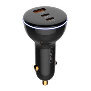 LDNIO Nabíječka do auta LDNIO C102, USB + 2x USB-C, 160 W + kabel USB-Lightning (černá)