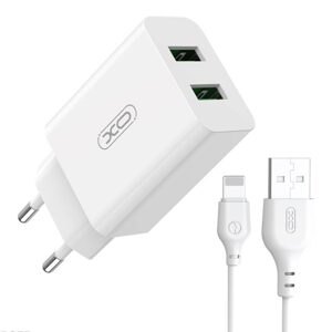 XO Nástěnná nabíječka XO L119 2x USB-A, Lightning kabel, 18W (bílá)