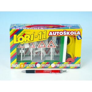 LORI Stavebnice LORI 11 Autoškola Dopravní značky 16ks+2 kužely+auto plast v krabici 22x13x6cm