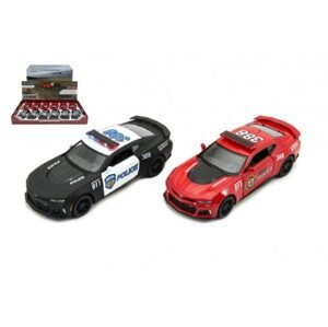 Teddies Auto Kinsmart Chevrolet Camaro policie/hasiči 12cm kov asst 2 barvy na zpětné natažení 12ks v boxu