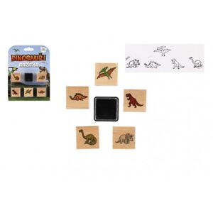 Teddies Razítka dřevěná 5+1 s poduškou dinosauři 3x3cm na kartě