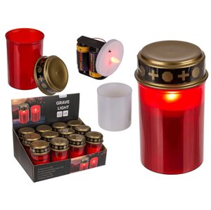 LED hřbitovní svíčka, červená, 12,5 x 7 cm, pro 2 baterie (LR 14, 1,5 V) v displeji