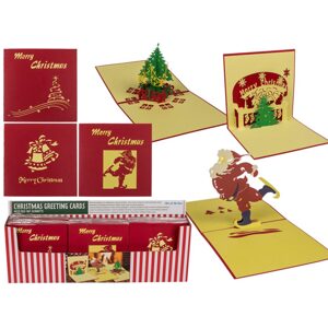 Vánoční pozdravné karty s vyklápěcí postavou, 15x15cm, 3 různé designy.