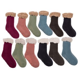 Dětské ponožky pro pohodlí, univerzální barva, velikost 22-34, 83 g, 100% Polyakryl, 6 různých barev (6x bílá podšívka, 6x hnědá podšívka), s hlavičkovou kartou, v polybagu.