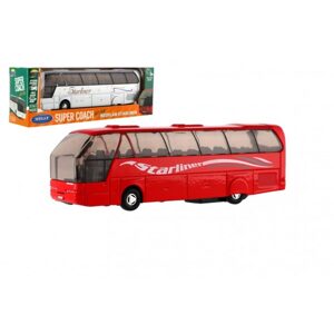 Dromader Autobus Welly Super Coach kov/plast 19cm na zpětné natažení 2 barvy v krabičce 22,5x8x5cm