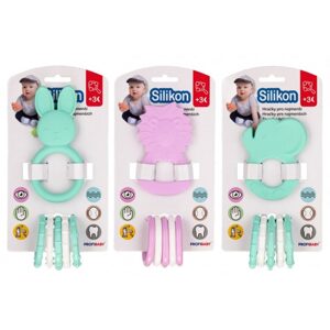 Profibaby Kousátko zvířátko + přívěsky silikon/plast 7-8cm mix druhů na kartě 3m+