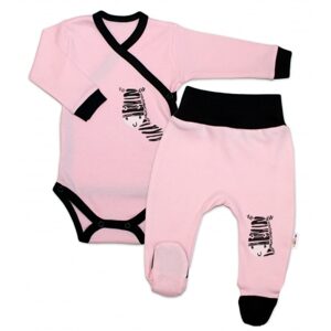 Baby Nellys 2-dílná sada body dl. rukáv + polodupačky, růžová - Zebra, vel. 62 - 62 (2-3m)