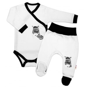 Baby Nellys 2-dílná sada body dl. rukáv + polodupačky, bílá - Zebra, vel. 68