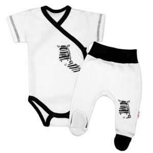 Baby Nellys 2-dílná sada body kr. rukáv + polodupačky, bílá - Zebra, vel. 62