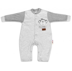 Baby Nellys Bavlněný overálek bez šlapek Monkey - sv. šedý melírek, vel. 86 - 86 (12-18m)