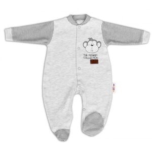 Baby Nellys Bavlněný overálek Monkey - sv. šedý melírek - 56 (1-2m)