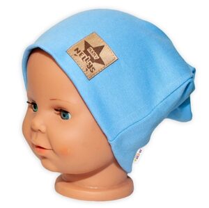 Baby Nellys Hand Made Dětská funkční čepice s dvojitým lemem - sv. modrá - 110 (4-5r)
