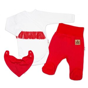 Baby Nellys 3-dílná sada Body dl. rukáv s tutu, šátek, polodupačky, červená, bílá - 56 (1-2m)