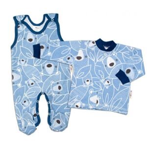 Baby Nellys 2-dílná sada, bavlněné dupačky s košilkou Medvídek, modrá, vel. 68