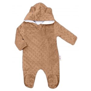 Baby Nellys Kombinézka/overálek MINKY s kapucí a oušky - karamel, hnědá - 80 (9-12m)