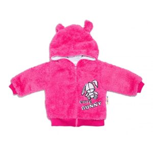 Baby Nellys Zimní kabátek chlupáčková bundička s kapucí Cute Bunny Baby Nellys - malinová, vel. 68 - 74 (6-9m)