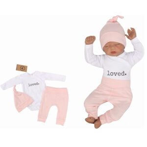 Z&Z Z&Z 3-dílná soupravička body, tepláčky a čepička Loved - bílo/růžová - 56 (1-2m)