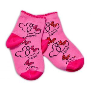 Baby Nellys Bavlněné ponožky Minnie Love - tmavě růžové, vel. 104/116 - 122-128 (6-8r)