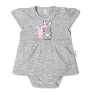 Baby Nellys Bavlněné kojenecké sukničkobody, kr. rukáv, Cute Bunny - šedé, vel. 86