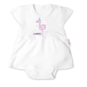 Baby Nellys Bavlněné kojenecké sukničkobody, kr. rukáv, Flamingo - bílé - 80 (9-12m)