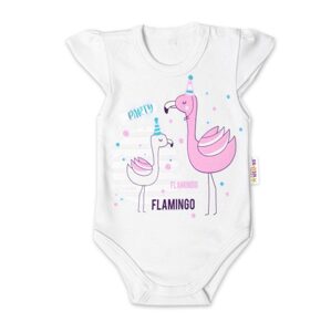 Baby Nellys Bavlněné kojenecké body, kr. rukáv, Flamingo - bílé - 56 (1-2m)