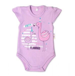 Baby Nellys Bavlněné kojenecké body, kr. rukáv, Flamingo - lila, vel. 86 - 62 (2-3m)