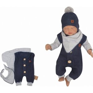 Z&Z Z&Z 3-dílná soupravička body, dupačky s knoflíčky a šátek, šedá/jeans - 56 (1-2m)