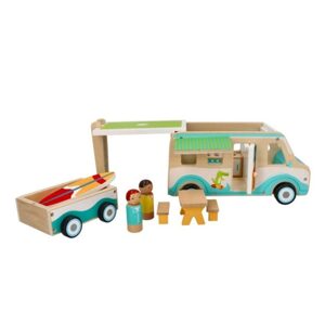 Adam Toys Dřevěnný autokaravan s přívěsem a příslušenstvím, Adam Toys