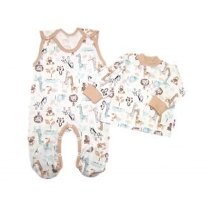 Baby Nellys 2-dílná sada, bavlněné dupačky s košilkou Safari cream - 56 (1-2m)