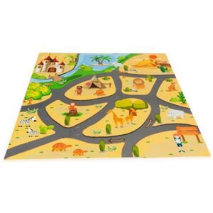 ECO TOYS Dětské pěnové puzzle 93,5x93,5cm, hrací deka, podložka na zem Safari, 9 dílů, ECO Toys