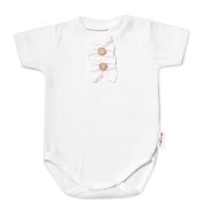 Baby Nellys Kojenecké žebrované body s knoflíčky kr. rukáv, Girl - bílé - 80 (9-12m)