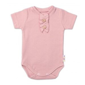 Baby Nellys Kojenecké žebrované body s knoflíčky kr. rukáv, Girl - pudrové - 68 (3-6m)