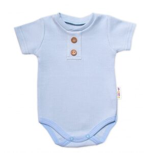 Baby Nellys Kojenecké žebrované body s knoflíčky kr. rukáv, Boy - sv. modré, vel. 74