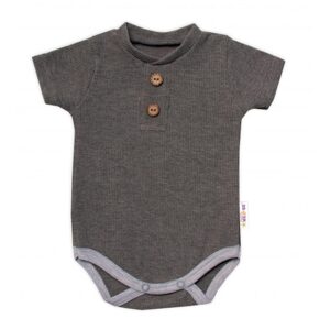 Baby Nellys Kojenecké žebrované body s knoflíčky kr. rukáv, Boy - šedé, vel. 68 - 80 (9-12m)