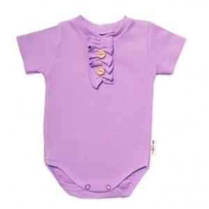 Baby Nellys Kojenecké žebrované body s knoflíčky kr. rukáv, Girl - lila - 62 (2-3m)