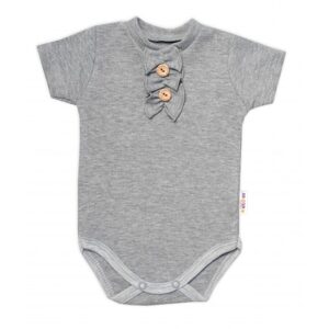 Baby Nellys Kojenecké žebrované body s knoflíčky kr. rukáv, Girl - šedé - 80 (9-12m)