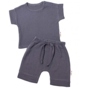 Baby Nellys 2-dílná mušelínová soupravička, tričko + kraťasky BOY, granát, vel. 62 - 56 (1-2m)